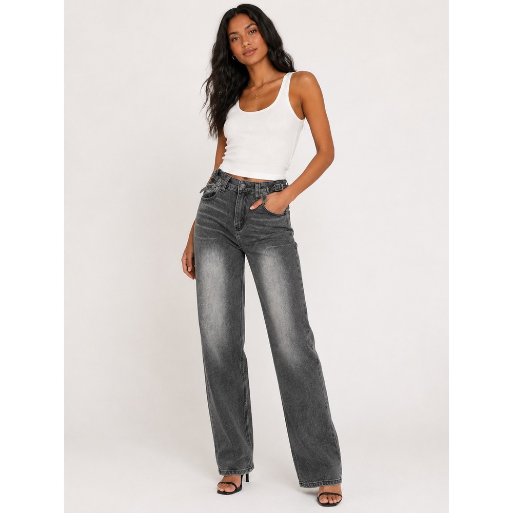 Wave Jeans Womens Gray Wide Leg Denim Pants Y2K Rave Grunge Skater Size 7
